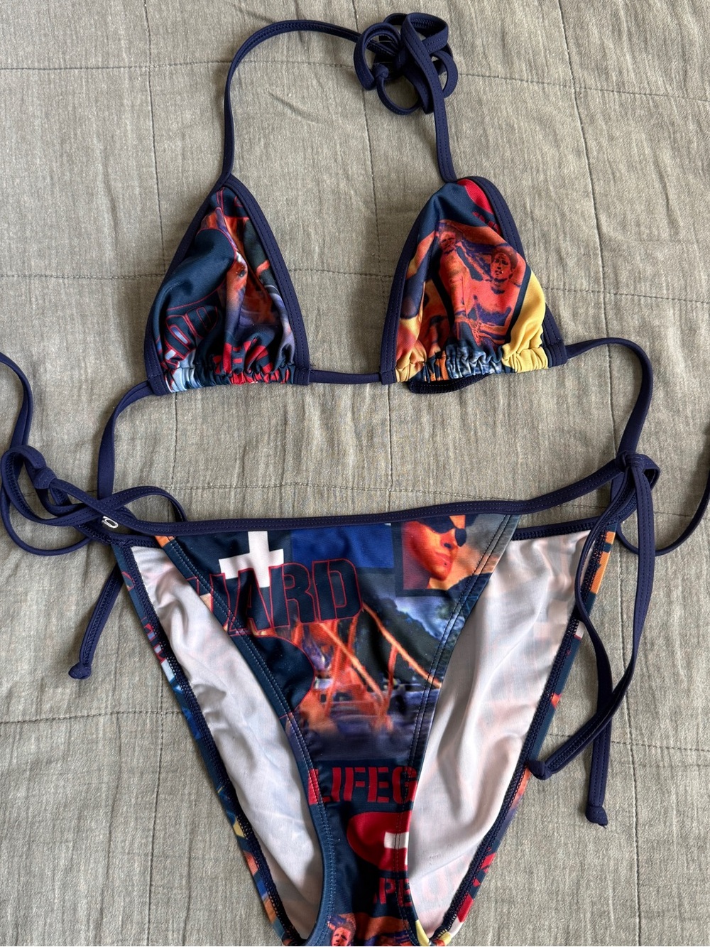 Speedo Navy Multi-Color Graphic String Bikini